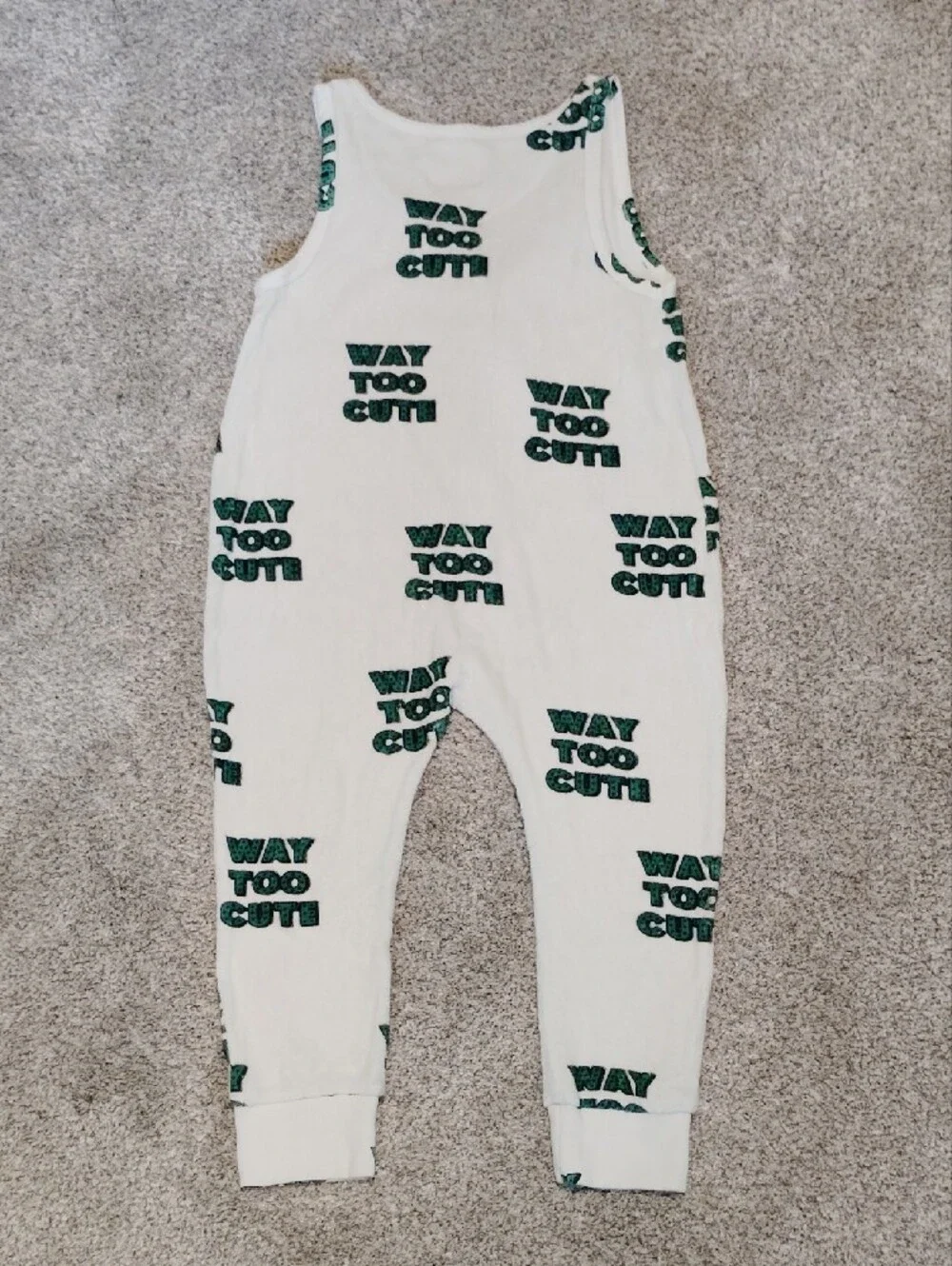 White Sleeveless Terry Romper with Green 